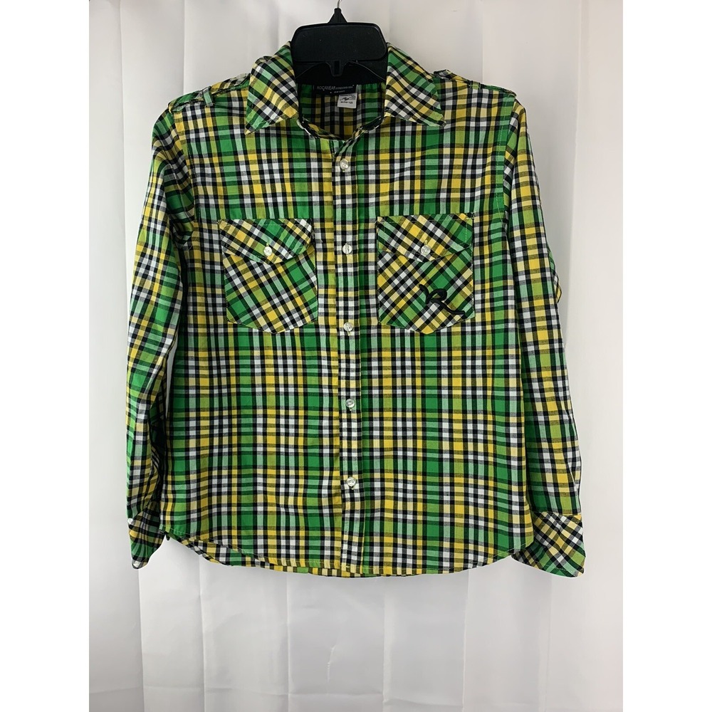Rocawear Boys Shirt Size M 10-12 Plaid Button Down Long Sleeve Cotton Blend